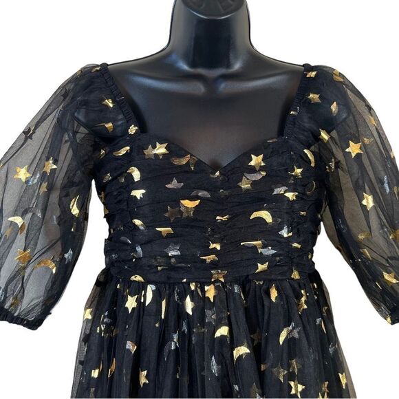 Lace & Beads Brielle Babydoll Mini Dress in Black Moon Print - Picture 4 of 15